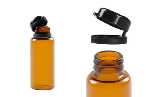 Φιαλίδιο 15 ml γυάλινο καραμελέ με μαύρο, πλαστικό καπάκι ασφαλείας (κουμπωτό) για φάρμακα και ομοιοπαθητικά-2