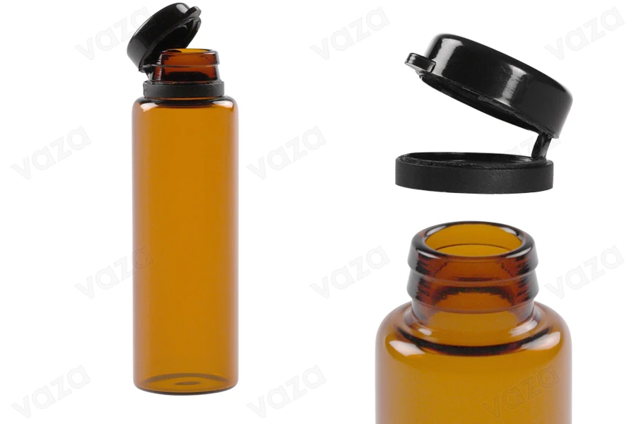 Φιαλίδιο 20 ml γυάλινο καραμελέ με μαύρο, πλαστικό καπάκι ασφαλείας (κουμπωτό) για φάρμακα και ομοιοπαθητικά-εικόνα_διαστάσεις