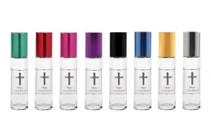 Roll-on glass, 10 ml transparent glass with silver print and aluminum lid in various colors for churches - monasteries-1