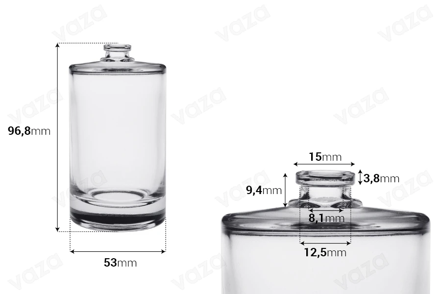 Γυάλινο μπουκάλι αρωμάτων 100 ml κυλινδρικό με κλείσιμο ασφαλείας ''crimp'' 15 mm-εικόνα_διαστάσεις