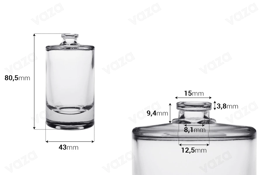 Shishe qelqi cilindrike për parfum 50 ml me mbyllje sigurie ‘crimp’ 15 mm. Shishe qelqi cilindrike për parfum 50 ml me mbyllje sigurie ‘crimp’ 15 mm.-εικόνα_διαστάσεις