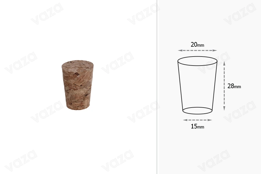 Liège conique naturel aux dimensions 28 x 20/15 mm - pour F 17 (PP24 / PP25) Liège conique naturel aux dimensions 28 x 20/15 mm - pour F 17 (PP24 / PP25)-photo_dimensions