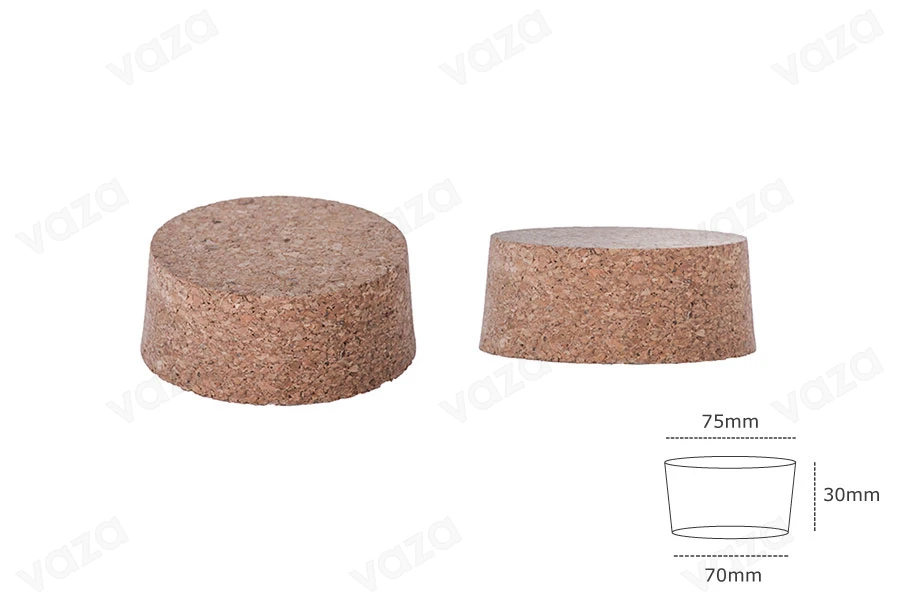 Φυσικός κωνικός φελλός με διαστάσεις 30x75/70 mm - για στόμιο Τ.Ο. 82 Φυσικός κωνικός φελλός με διαστάσεις 30x75/70 mm - για στόμιο Τ.Ο. 82-εικόνα_διαστάσεις