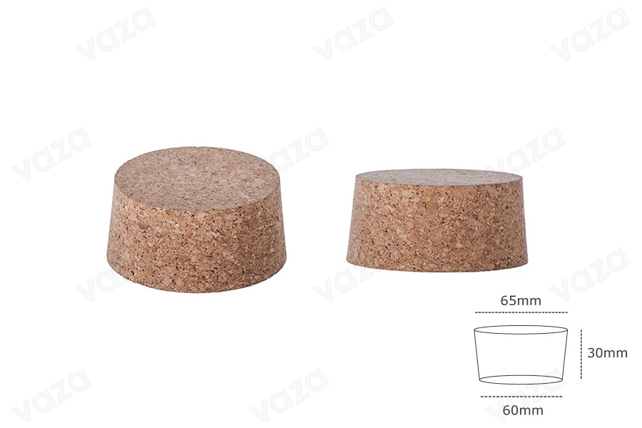 Φυσικός κωνικός φελλός με διαστάσεις 30x65/60 mm - για στόμιο Τ.Ο. 70 Φυσικός κωνικός φελλός με διαστάσεις 30x65/60 mm - για στόμιο Τ.Ο. 70-εικόνα_διαστάσεις