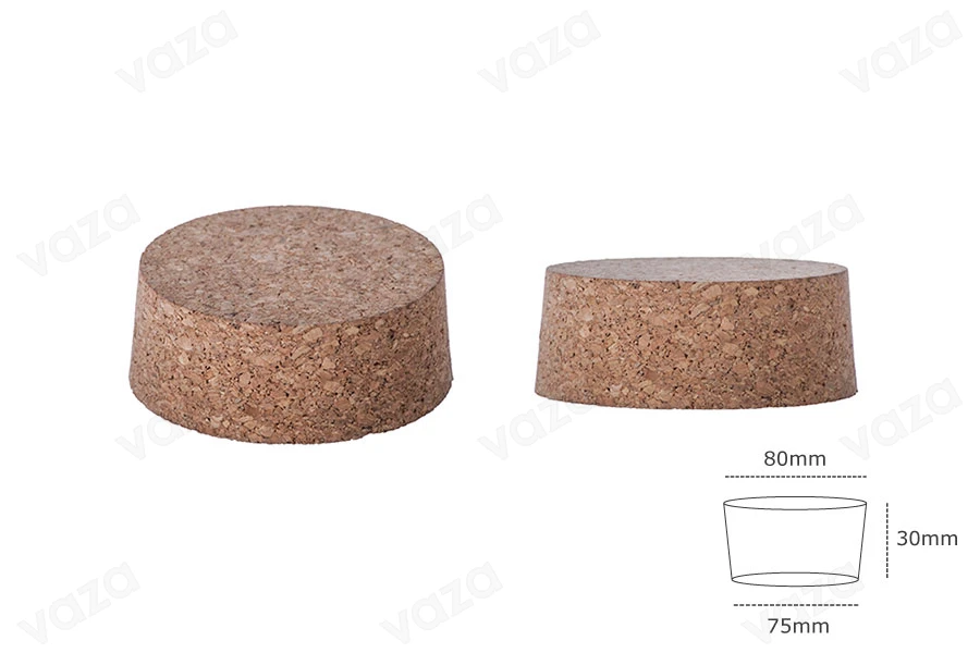 Wide natural conical Cork for jars 30x80/75 mm Wide natural conical Cork for jars 30x80/75 mm-image_dimensions