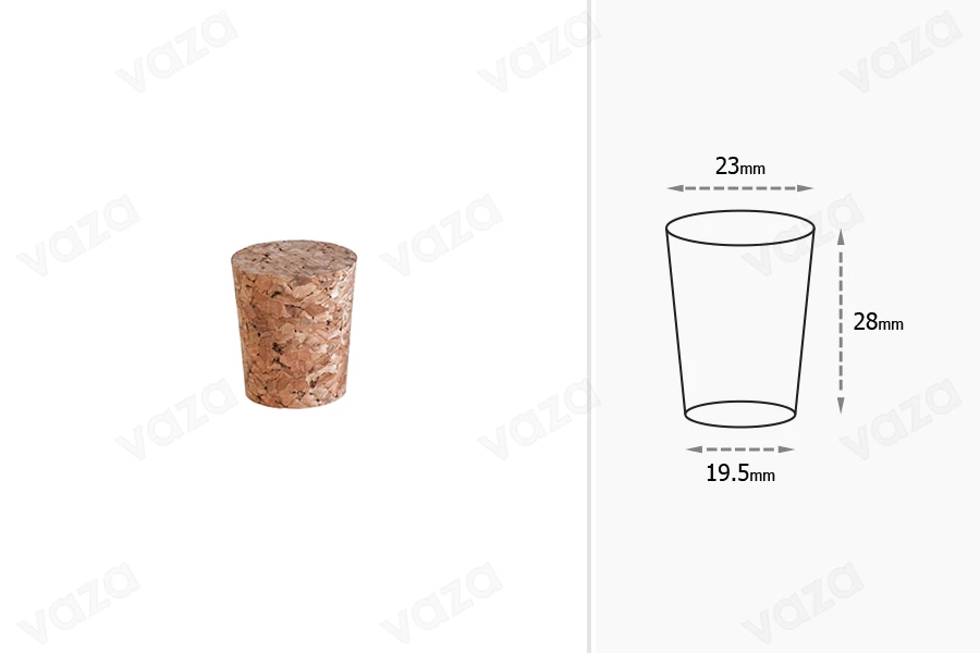 Liège conique naturel aux dimensions 28 x 23/19,5 mm - pour F 21 (PP 31,5 / PP 30)-photo_dimensions