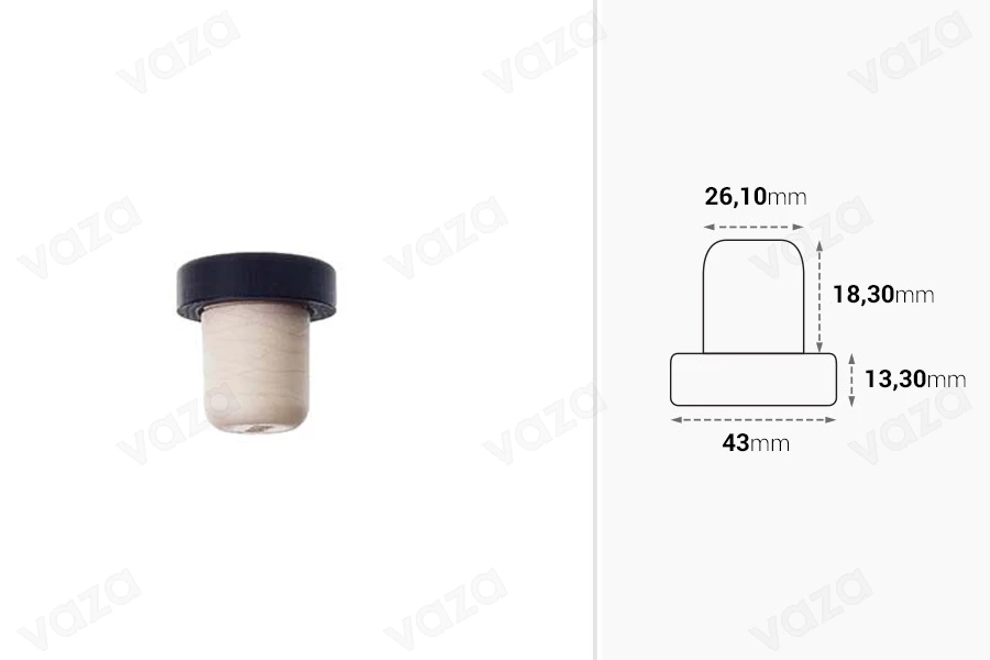 Tappo sintetico con testa in legno di colore nero Ф 26,5-dimensioni_immagine
