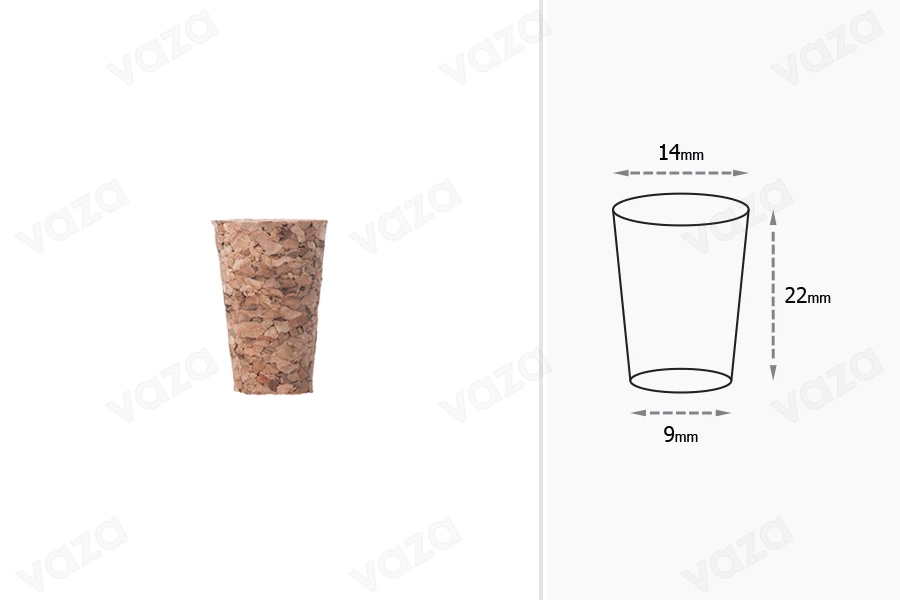 Φυσικός κωνικός φελλός με διαστάσεις 22x14/9 mm - για Φ 12 (PP 18)-εικόνα_διαστάσεις