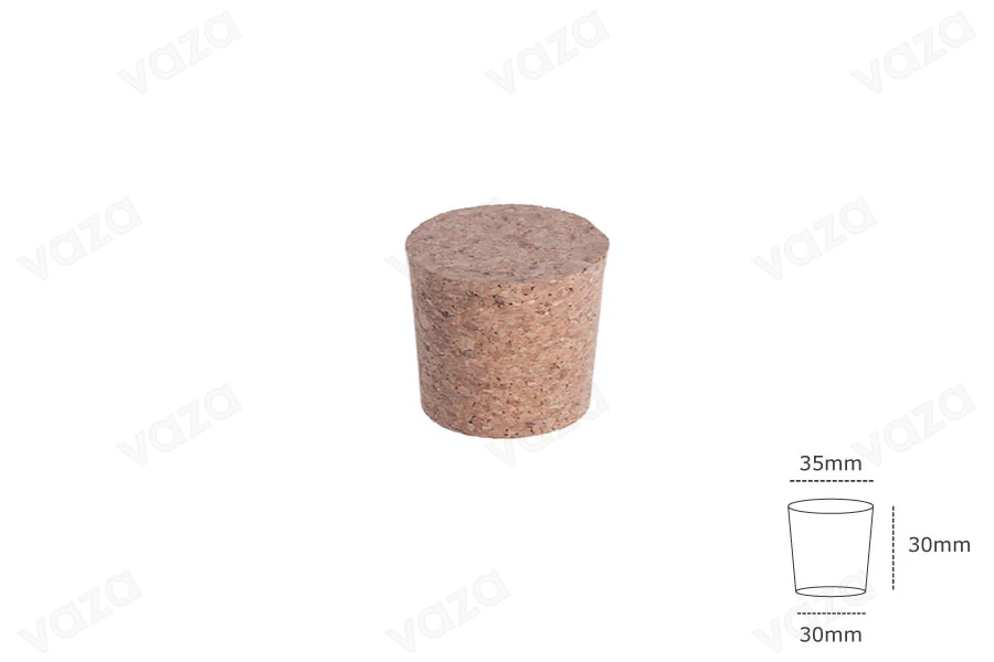 Φυσικός κωνικός φελλός με διαστάσεις 30x35/30 mm - για στόμιο Τ.Ο. 43 Φυσικός κωνικός φελλός με διαστάσεις 30x35/30 mm - για στόμιο Τ.Ο. 43-εικόνα_διαστάσεις