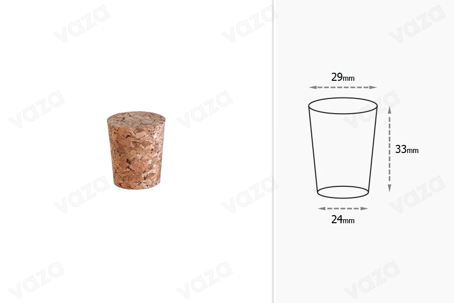 Φυσικός κωνικός φελλός με διαστάσεις 33x29/24 mm - για Φ 25 Φυσικός κωνικός φελλός με διαστάσεις 33x29/24 mm - για Φ 25-εικόνα_διαστάσεις