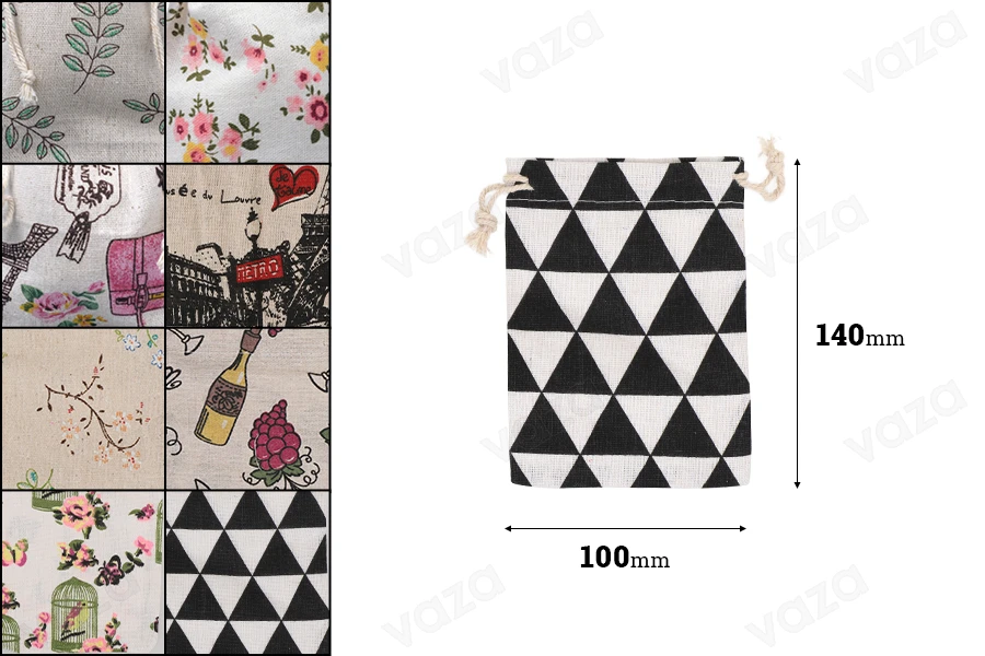Πουγκάκι υφασμάτινο 100x140 mm σε διάφορα σχέδια - 50 τμχ Πουγκάκι υφασμάτινο 100x140 mm σε διάφορα σχέδια - 50 τμχ-εικόνα_διαστάσεις