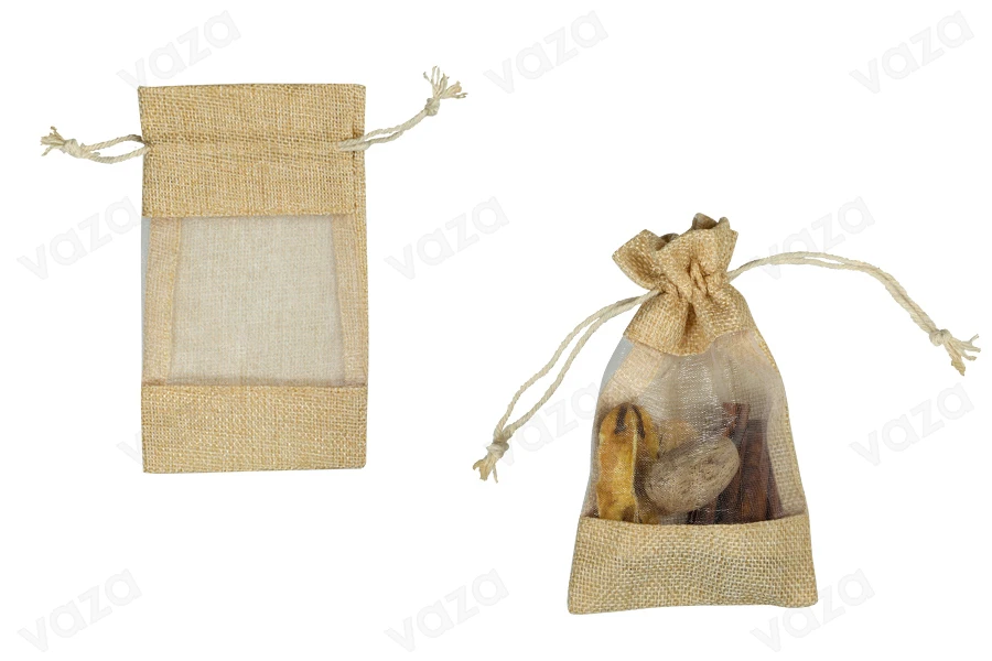 Beige Säckchen 90x150mm mit Fenster (Tüll) - 12 Stk Beige Säckchen 90x150mm mit Fenster (Tüll) - 12 Stk-produktbild