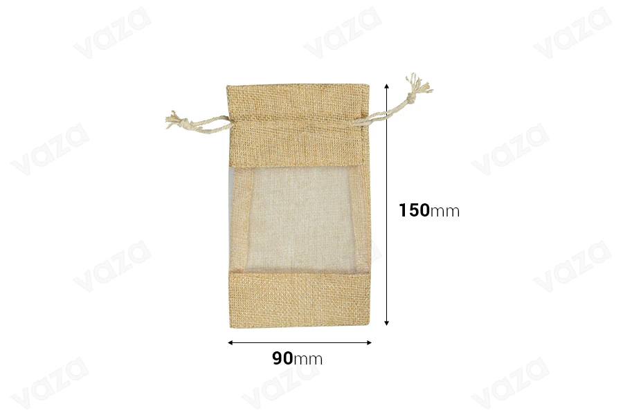 Beige Säckchen 90x150mm mit Fenster (Tüll) - 12 Stk Beige Säckchen 90x150mm mit Fenster (Tüll) - 12 Stk-bildabmessungen