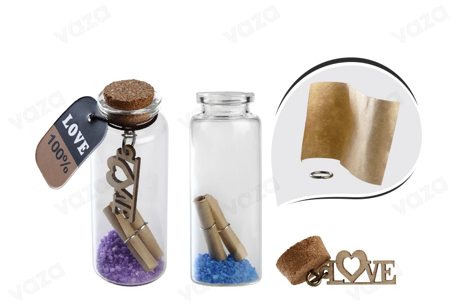 Faveurs de mariage : bouteilles à la mer en verre avec bouchon en liège dans une boîte de 12 pièces.-photo_produit