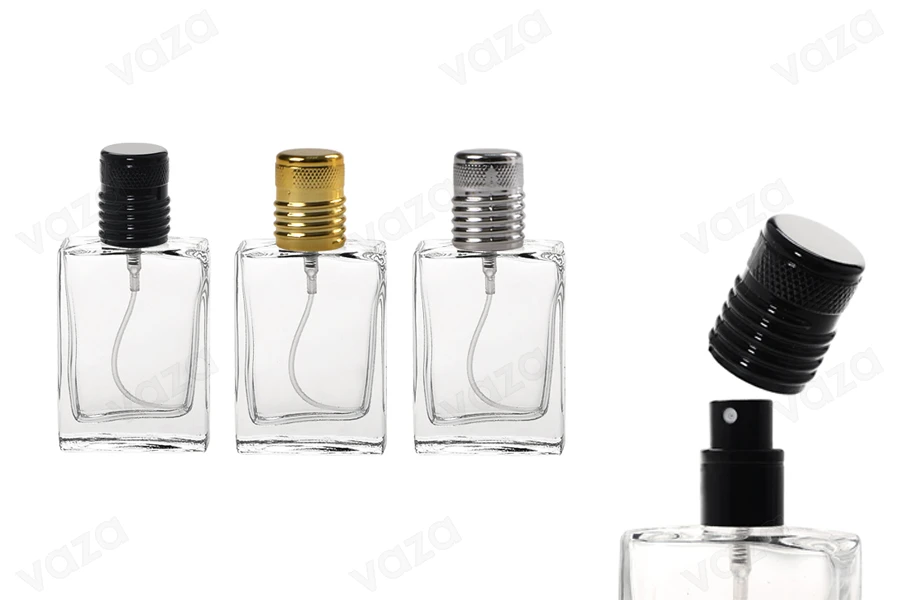 Perfume glass bottle, transparent 30 ml with spray and cap (PP 15) Perfume glass bottle, transparent 30 ml with spray and cap (PP 15)-image_product