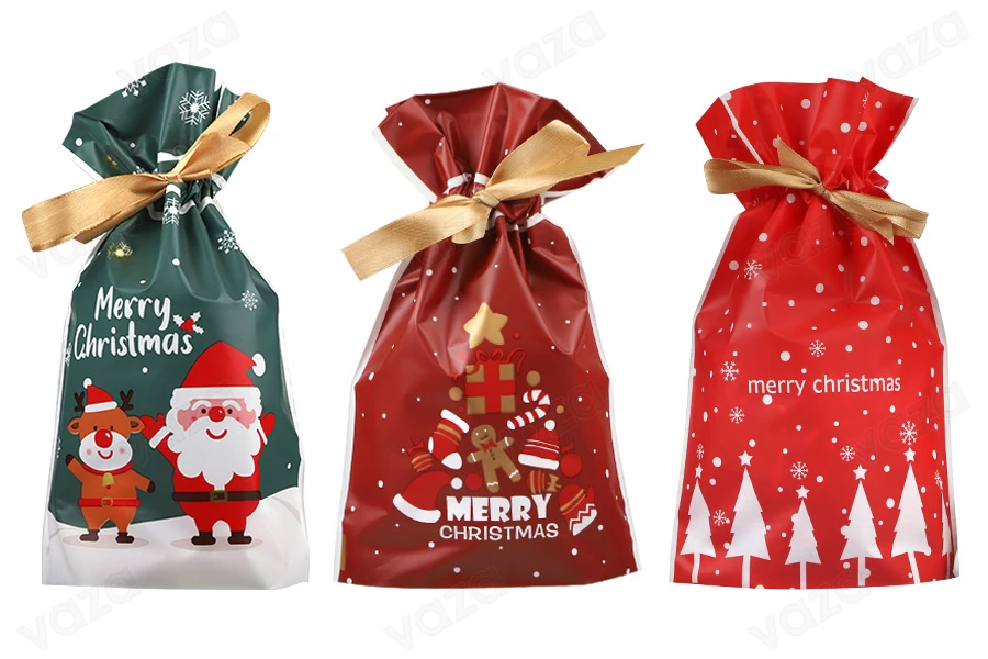 Πλαστικά σακουλάκια 150x60x230 mm με χριστουγεννιάτικες φιγούρες και κορδέλα - 50 τμχ-εικόνα_σύνθεση