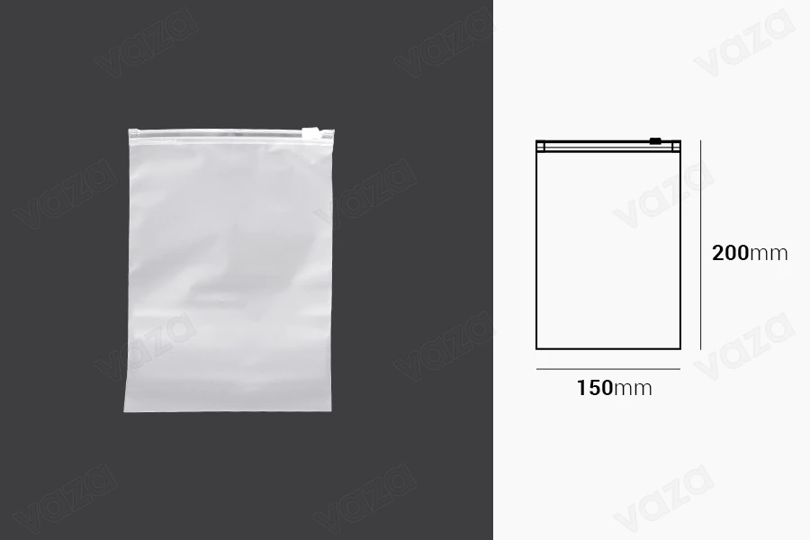 Matte semi-transparent zipper plastic (PE) bag in size 150x200 mm - 100 pcs Matte semi-transparent zipper plastic (PE) bag in size 150x200 mm - 100 pcs-image_dimensions
