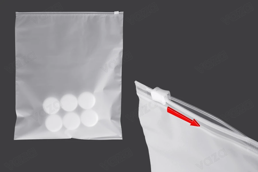 Sachets d'emballage en plastique 300 x 350 mm, semi-transparents mats avec fermeture éclair - 100 pcs Sachets d'emballage en plastique 300 x 350 mm, semi-transparents mats avec fermeture éclair - 100 pcs-photo_groupe