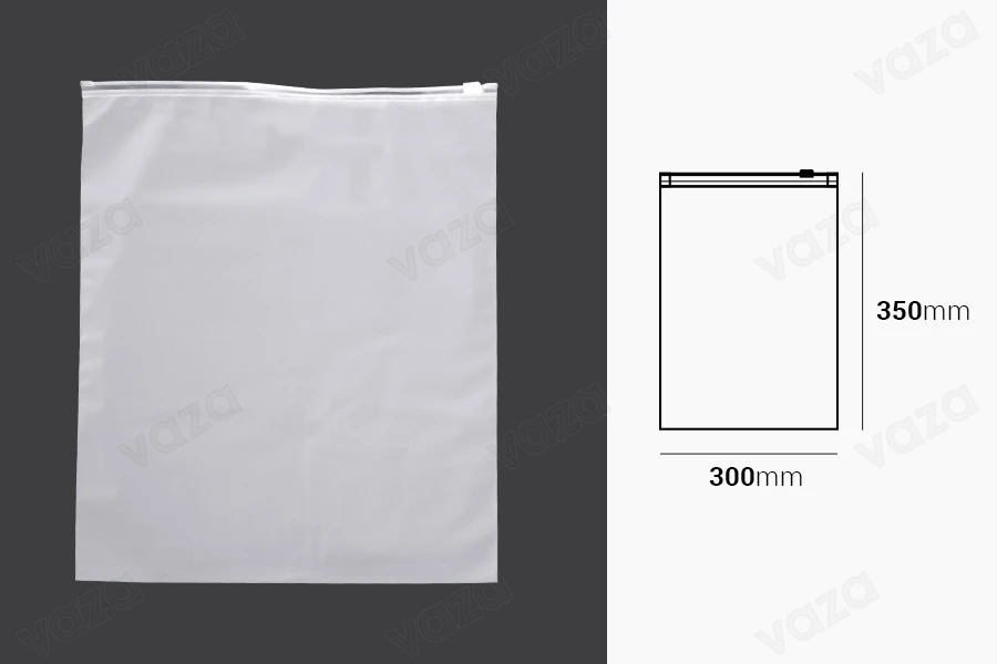 Sachets d'emballage en plastique 300 x 350 mm, semi-transparents mats avec fermeture éclair - 100 pcs Sachets d'emballage en plastique 300 x 350 mm, semi-transparents mats avec fermeture éclair - 100 pcs-photo_dimensions