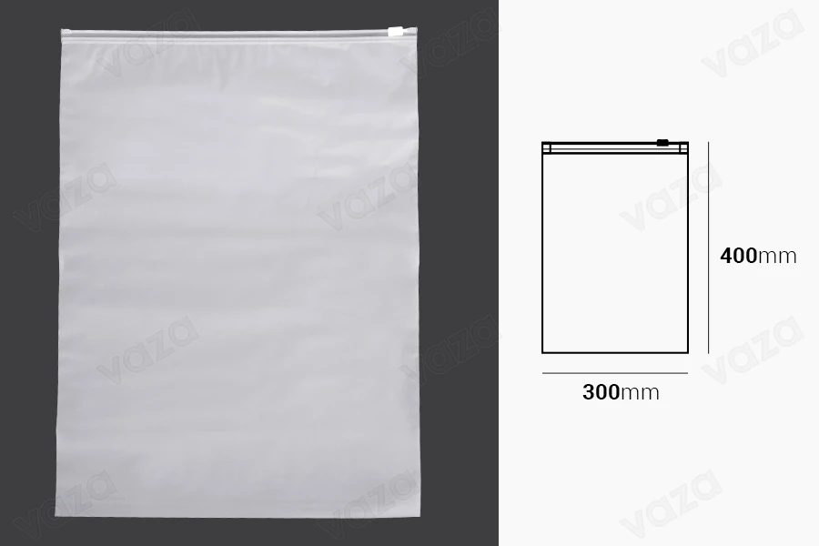 Matte semi-transparent zipper plastic (PE) bag in size 300x400 mm - 100 pcs Matte semi-transparent zipper plastic (PE) bag in size 300x400 mm - 100 pcs-image_dimensions