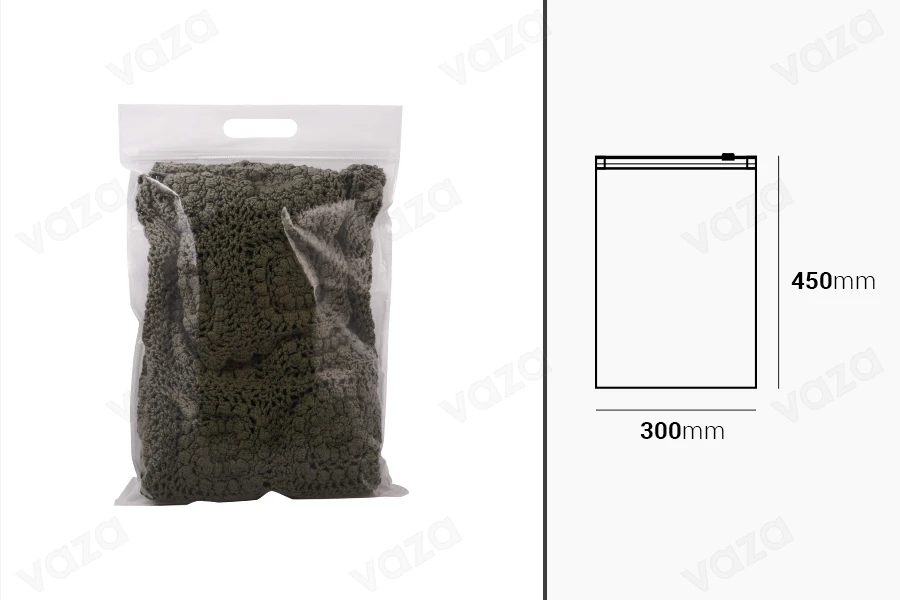 Qese plastike 300x450 mm (PE) me zinxhir - 20 copë Qese plastike 300x450 mm (PE) me zinxhir - 20 copë-εικόνα_διαστάσεις