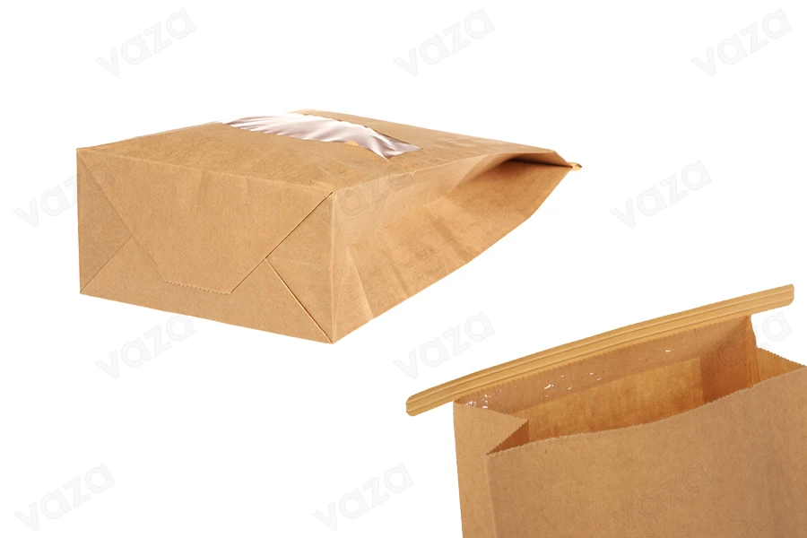 Σακουλάκια κραφτ 120x60x230 mm με παράθυρο και σύρμα για κλείσιμο (tin-tie)-