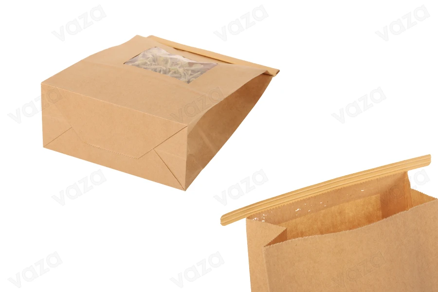 Σακουλάκια κραφτ 150x70x230 mm με παράθυρο και σύρμα για κλείσιμο (tin-tie)-