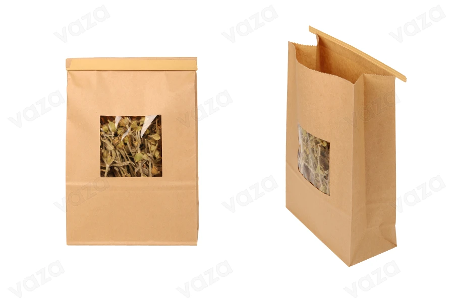Σακουλάκια κραφτ 150x70x230 mm με παράθυρο και σύρμα για κλείσιμο (tin-tie)-εικόνα_προϊοντική
