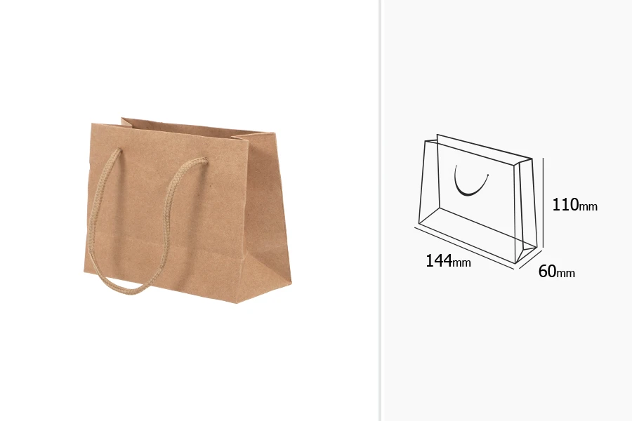 Kraft paper gift bag with a 5 mm rope handle in size 144x60x110 Kraft paper gift bag with a 5 mm rope handle in size 144x60x110