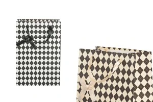 Paper gift bag with satin handle and satin ribbon bow tie in two colours in size 190x120x270 mm - 12 pieces-1