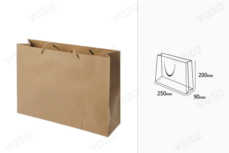 Borsa da regalo in carta marrone con cordino ritorto 250x90x200 mm – 12 pz	-εικόνα_διαστάσεις