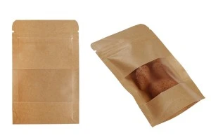 Σακουλάκια κραφτ τύπου Doy Pack, με κλείσιμο "zip" και παράθυρο, εσωτερική και εξωτερική διάφανη επένδυση και δυνατότητα σφράγισης με θερμοκόλληση 80x30x125 mm - 100 τμχ-2