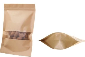 Standbodenbeutel Kraftpapier, Doy-Pack mit Sichtfenster, Druckverschluss und innere und äußere transparente Auskleidung,180x50x260 mm, 100 Stücke-1