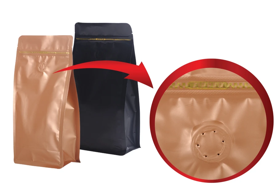 Sachets en aluminium de type Doypack avec valve, zip et possibilité de scellage de thermoscellage 135 x 265 mm – pack de 25 pcs