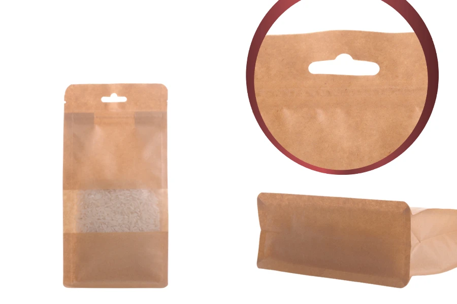 Σακουλάκια κραφτ τύπου Doy Pack, με κλείσιμο "zip", παράθυρο και τρύπα Eurohole, εσωτερική και εξωτερική διάφανη επένδυση και δυνατότητα σφράγισης με θερμοκόλληση 100x60x200 mm - 50 τμχ Σακουλάκια κραφτ τύπου Doy Pack, με κλείσιμο "zip", παράθυρο και τρύπα Eurohole, εσωτερική και εξωτερική διάφανη επένδυση και δυνατότητα σφράγισης με θερμοκόλληση 100x60x200 mm - 50 τμχ