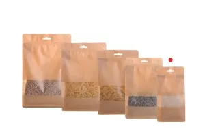 Standbodenbeutel aus Kraftpapier, mit Druckverschluss, Sichtfenster und Eurohole Loch - verschließbar (durch Schweißgerät) 100x 60x 200 - 50 Stücke-5