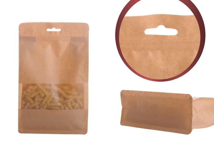 Σακουλάκια κραφτ τύπου Doy Pack, με κλείσιμο "zip", παράθυρο και τρύπα Eurohole, εσωτερική και εξωτερική διάφανη επένδυση και δυνατότητα σφράγισης με θερμοκόλληση 160x80x260 mm - 50 τμχ Σακουλάκια κραφτ τύπου Doy Pack, με κλείσιμο "zip", παράθυρο και τρύπα Eurohole, εσωτερική και εξωτερική διάφανη επένδυση και δυνατότητα σφράγισης με θερμοκόλληση 160x80x260 mm - 50 τμχ