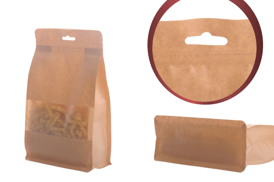 Σακουλάκια κραφτ τύπου Doy Pack, με κλείσιμο "zip", παράθυρο και τρύπα Eurohole, εσωτερική και εξωτερική διάφανη επένδυση και δυνατότητα σφράγισης με θερμοκόλληση 160x80x260 mm - 50 τμχ Σακουλάκια κραφτ τύπου Doy Pack, με κλείσιμο "zip", παράθυρο και τρύπα Eurohole, εσωτερική και εξωτερική διάφανη επένδυση και δυνατότητα σφράγισης με θερμοκόλληση 160x80x260 mm - 50 τμχ