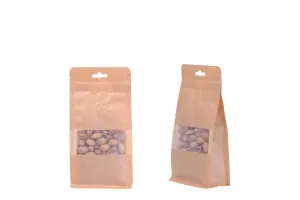 Standbodenbeutel aus Kraftpapier, mit Druckverschluss, Ventil, Sichtfenster und Eurohole Loch - verschließbar (durch Schweißgerät)  100x60x 200  - 25 Stücke-1