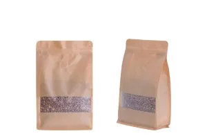 Kraftbeutel vom Typ Doy Pack, mit Reißverschluss, Ventil, Fenster, Innen- und Außenfutter transparent und Möglichkeit zum Versiegeln mit Heißsiegeln 140x65x240 mm - 25 Stück-1