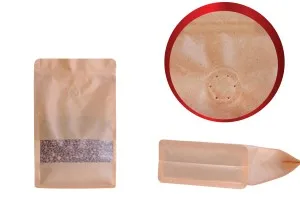 Kraftbeutel vom Typ Doy Pack, mit Reißverschluss, Ventil, Fenster, Innen- und Außenfutter transparent und Möglichkeit zum Versiegeln mit Heißsiegeln 140x65x240 mm - 25 Stück-2