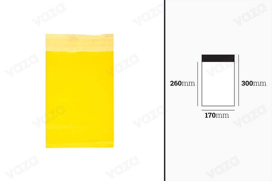 Sachets de transport de courrier 170 x 300 mm PE imperméable à l'eau avec fermeture auto-adhésive en couleur jaune - 100 pcs Sachets de transport de courrier 170 x 300 mm PE imperméable à l'eau avec fermeture auto-adhésive en couleur jaune - 100 pcs-photo_dimensions