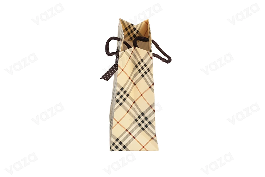 Geschenktasche beige mit Schleife und Henkel aus Baumwolle 140x70x150 mm-