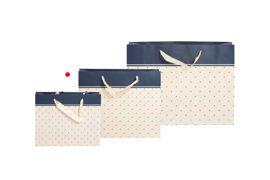 Paper gift bag with satin handle in different colours in size 250x80x200 mm Paper gift bag with satin handle in different colours in size 250x80x200 mm