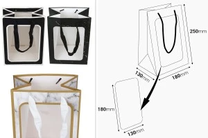 Χάρτινη τσάντα δώρου 180x130x250 mm με παράθυρο και κορδέλα για χερούλι - 12 τμχ-2