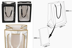 Χάρτινη τσάντα δώρου 200x160x300 mm με παράθυρο και κορδέλα για χερούλι - 12 τμχ-2