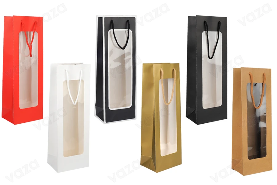 Qese dhurate prej letre 125x85x360 mm me dritare dhe shirita për dorezë – 12 copë.-imazh_produkt