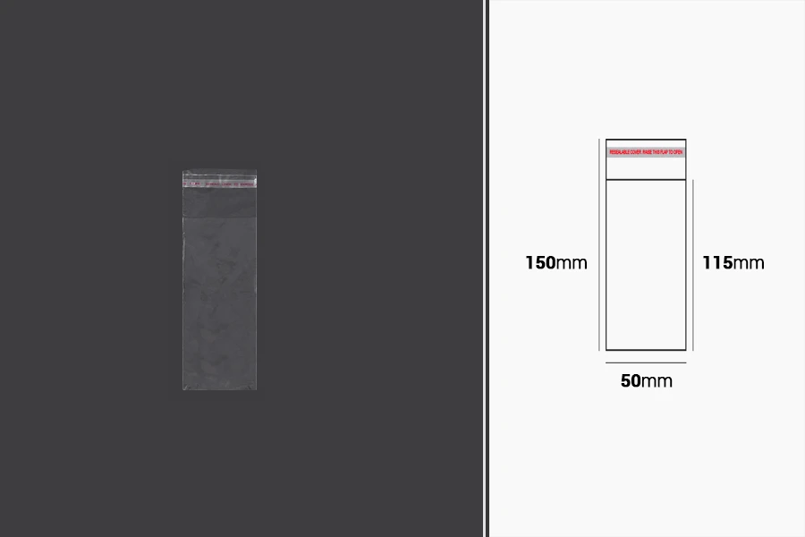Sachets transparents avec fermeture auto-adhésive 50 x 150 mm - 1000 pcs