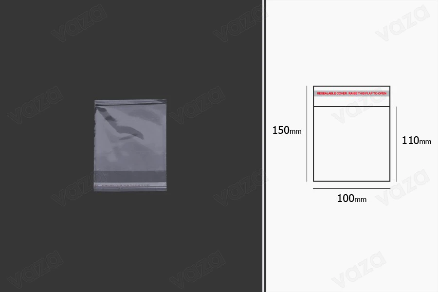 Transparent self-seal adhesive bags in size 100x150 mm - 1000 pcs-image_dimensions