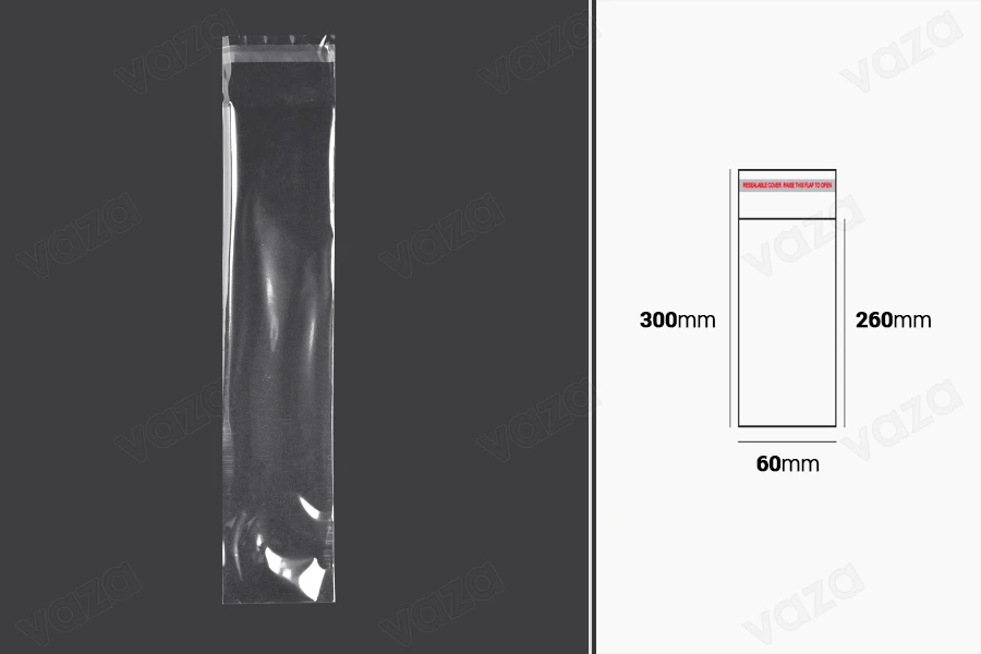 Transparente Beutel mit Selbstklebeverschluss 60x300mm - 1000 Stück-bildabmessungen